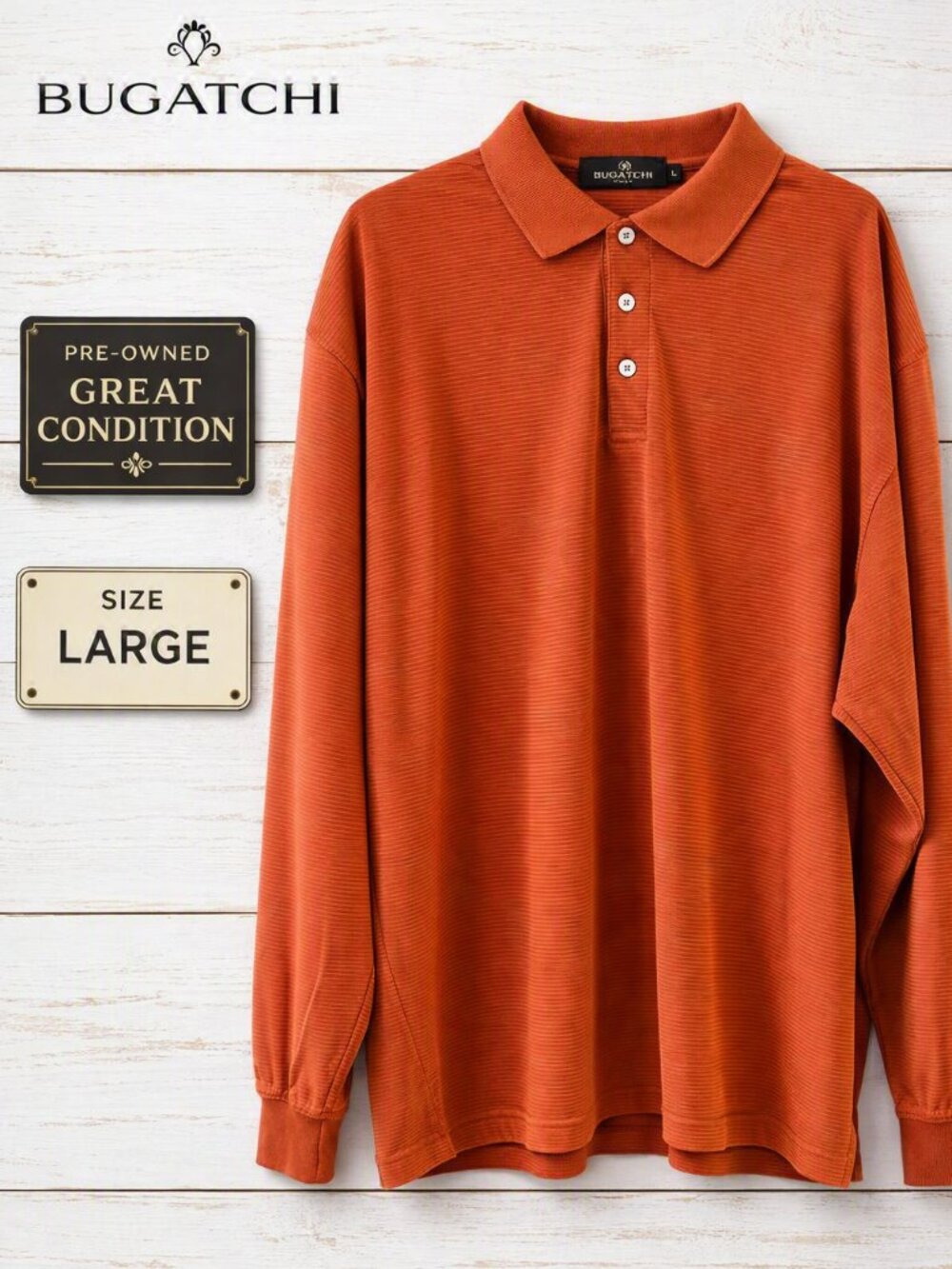 Bugatchi Uomo Men's Long Sleeve Polo Shirt Size L Orange RN99428